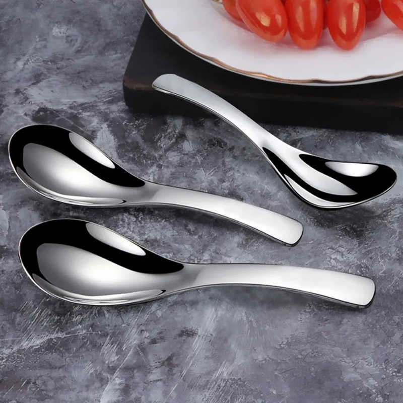 Nouveau Cuillère À Soupe En Acier Inoxydable Manche Court Bouillie Cuillère À Soupe Crème Glacée Cuillère À Dessert Ménage Vaisselle Gadgets De Cuisine