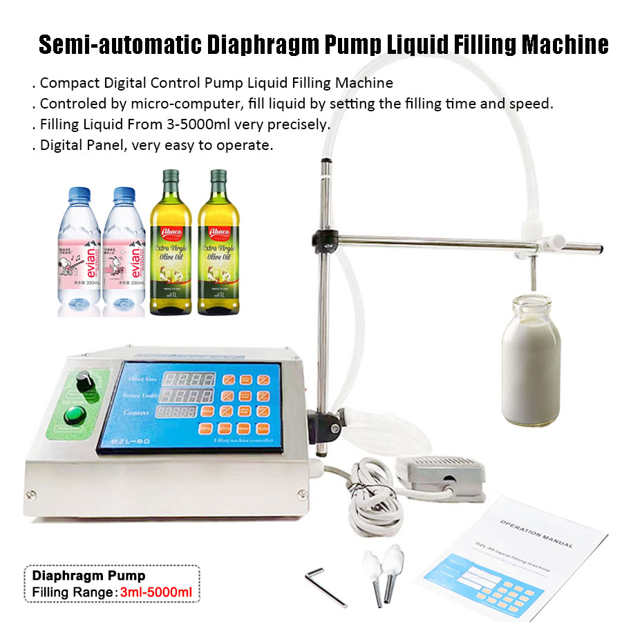 Máquinas de llenado de líquidos de una sola boquilla de 3ml-5000ml, bomba de diafragma semiautomática, botella de bebida, jugo de bebida, salsa de soja, máquina de envasado de leche de soja