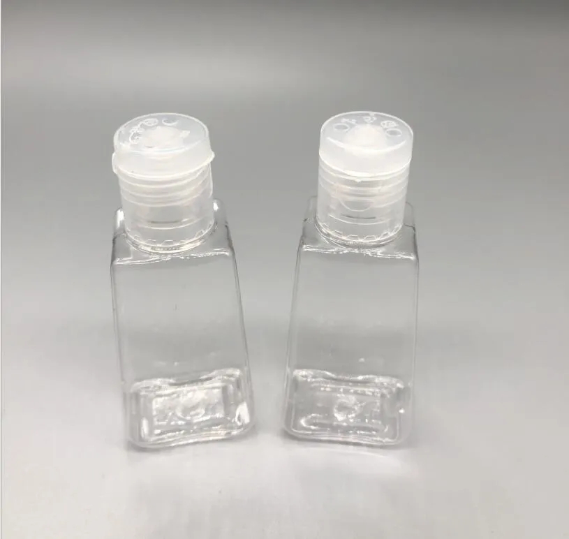 30 ml Händedesinfektionsflasche, Desinfektionsverpackungsflaschen, leere transparente Trapezbox, PET-Handgelflasche mit Klappdeckel