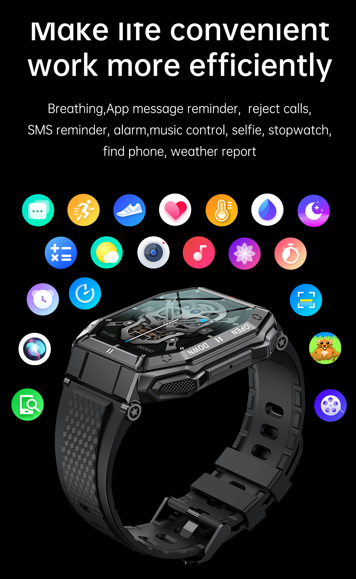 55 1.85 pouces 2023 militaire montre intelligente hommes Bluetooth appel 350mAh 24H moniteur sain extérieur IP68 étanche Smartwatch