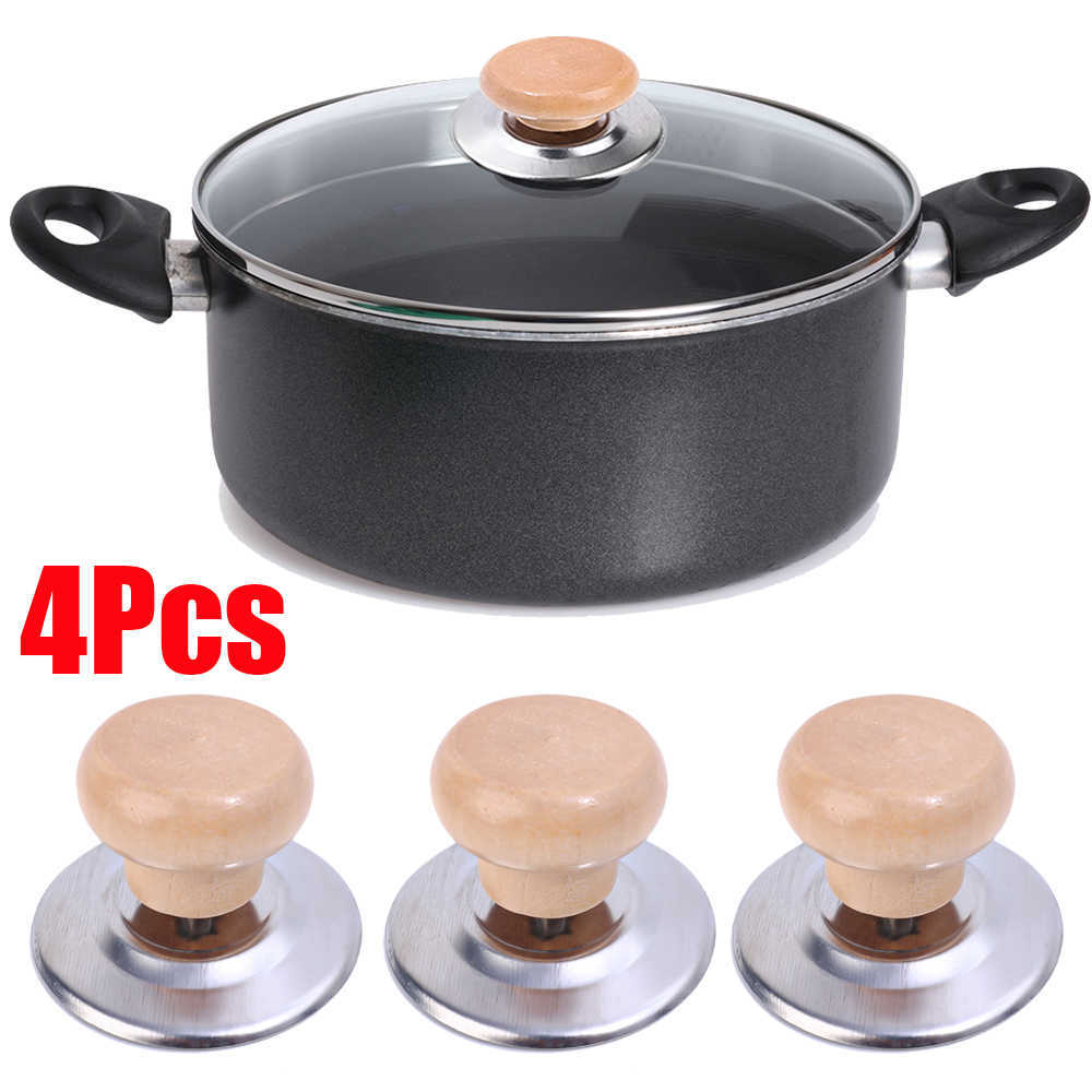 Nouveau 4 pièces couvercle de Pot poignées cuisine ustensiles de cuisine poêle couvercle manche en bois Durable Anti-échaudage Pot couvercle bouton accessoires de cuisine outil