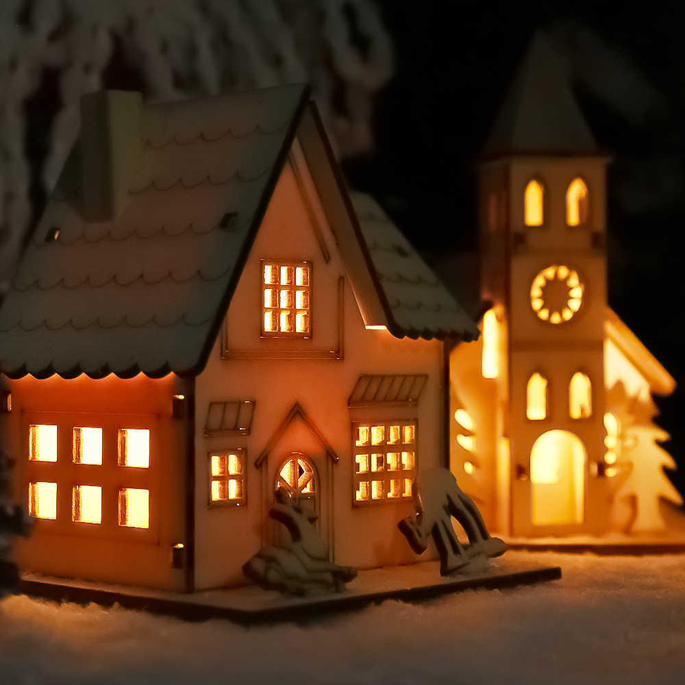 Nuova luce notturna a LED di Natale Buon Natale Ornamenti capanne in legno Decorazione da tavolo la casa fai-da-te Lampada da notte Regali di Capodanno bambini Giocattoli bambini