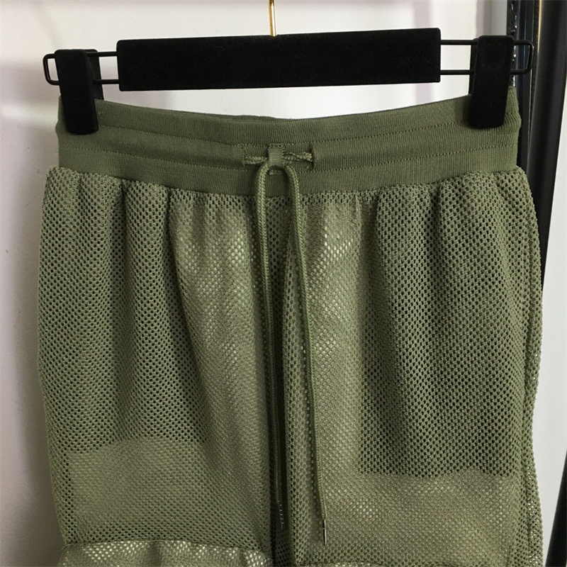 Women New Pocket Pants Mesh Pair Jogger Of Knee Cutout Breathable Sweatpants Drawstring Elastic Waist Wide Leg Pants Green Size Sml