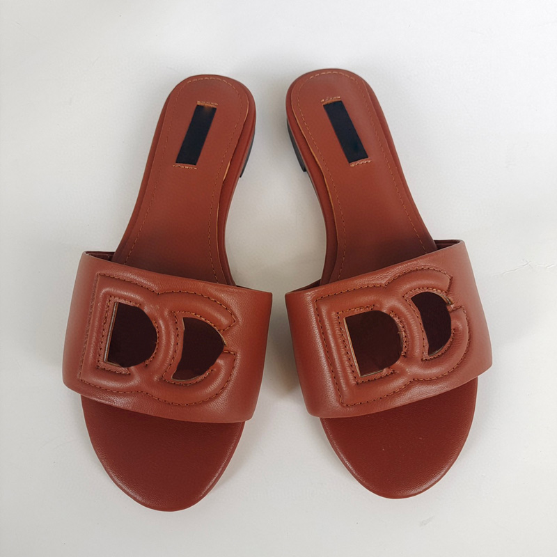 9 Farben Damen Sommer Slipper D Slides Damen Hausschuhe Markendesigner Sandalen Flacher Absatz Mode Vielseitig Leder Lässig Komfort Flip Flop 35-42 Echtledersohle