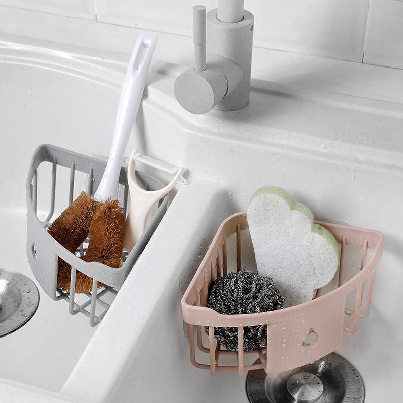 New Kitchen Sink Drain Rack Wall Mounted Corner Storage Rack Bathroom Soap Drainer Shelf Towel hanger Kitchen Organizer Accessories