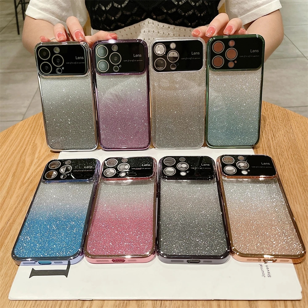 بالنسبة إلى iPhone 15 14 Pro Glitter Case Tradient Case for iPhone 13 Pro Max 12 11 Plus Soft Shockroof Camera Len Protect