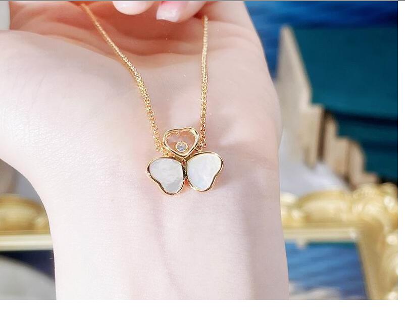 2023 lindo pingente bonito colar longo ouro fino corrente de aço inoxidável prata três cristais cristais designer colar feminino com saco de pó e caixa