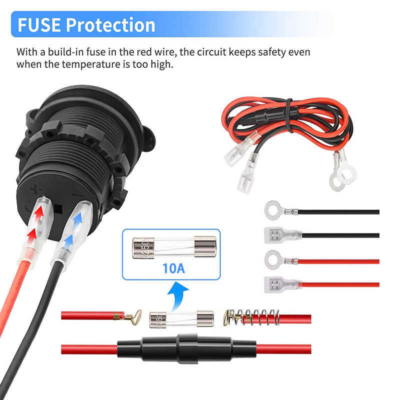 NYA 12V-24V Vattentät bil Cigarettändare Socket Auto Boat Motorcykeltraktor Power Outlet Socket Receptacle Car Accessories