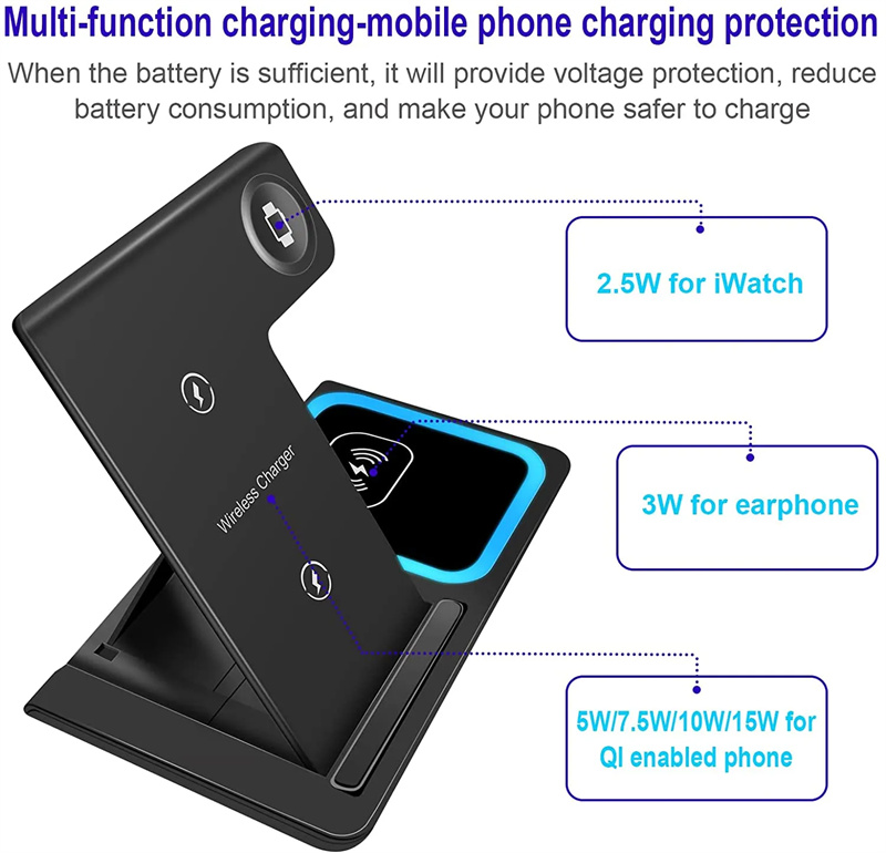 15 W 3 in 1 Wireless Charging Charger Station Compatible for iPhone Apple Watch AirPods Pro Qi Fast Quick Charger for Cell Phone Smart Phone