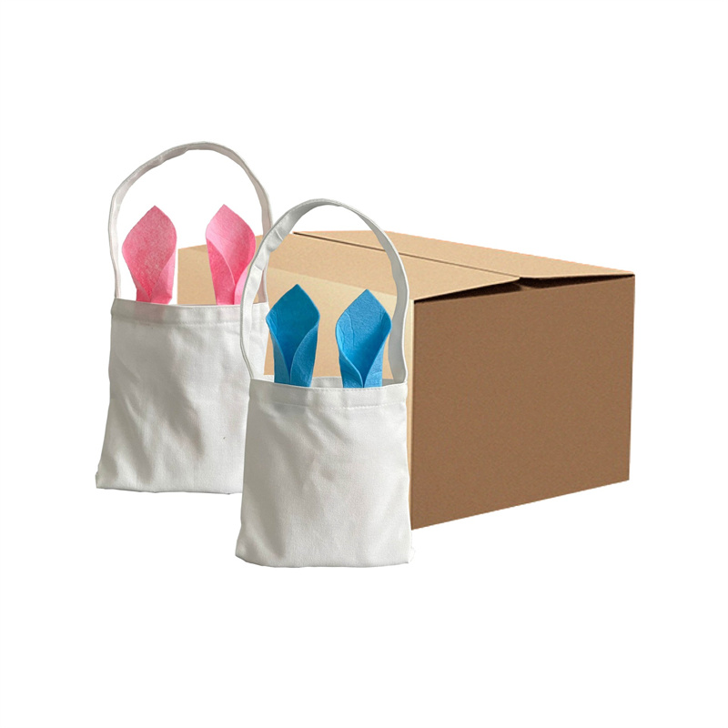 En stock sac fourre-tout cadeau sublimation sac en toile vierge fête sacs de rangement cadeaux de pâques oeuf bonbons sac fourre-tout personnalisé avec des oreilles de lapin