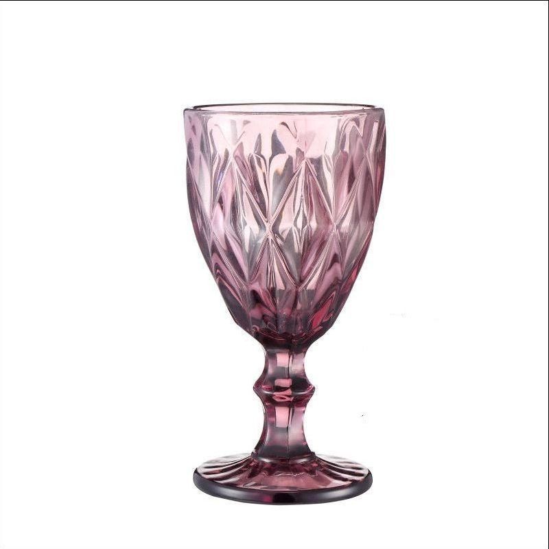 10oz wijnglazen gekleurde glazen beker met steel 300ml vintage patroon reliëf romantische drinkware voor feest bruiloft FY5509 0616