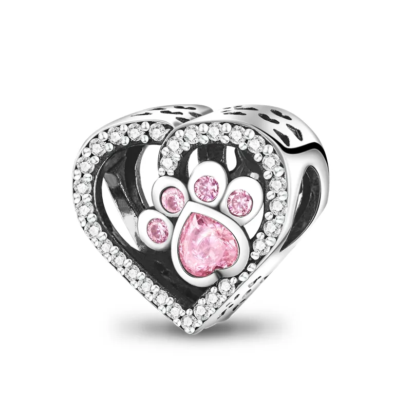 925 Silver bead fit Charms Pandora Charm Bracelet Suitcase Paw Print Bones Heart Sparkling charmes ciondoli DIY Fine Beads Jewelry