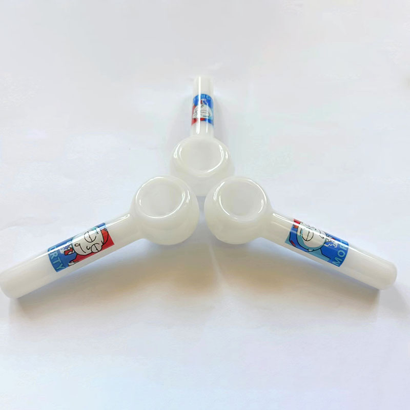 Long 10cm The latest straight white jade texture smoke pot, glass smoke pipe, fuel oil stove, smoke spoon, pipe, tool accessories