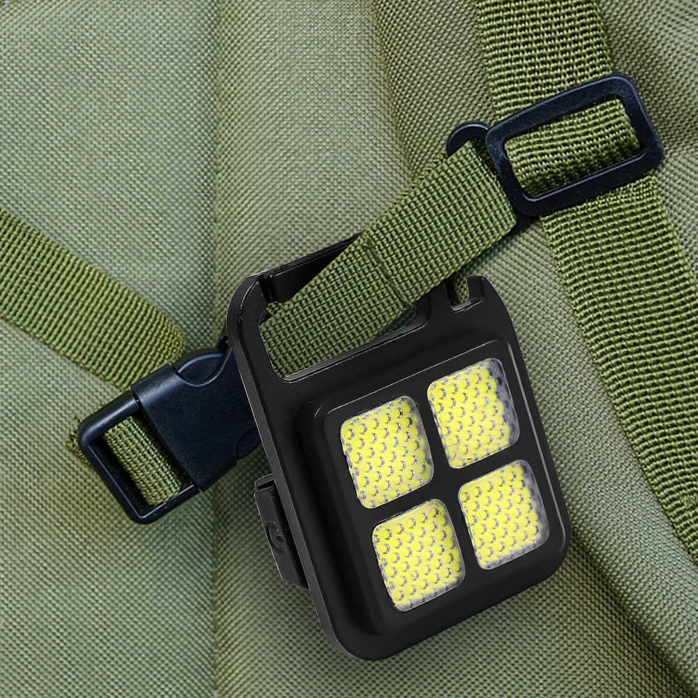 Nuova mini torcia portatile a LED portachiavi, torcia da lavoro ricaricabile USB con cavatappi, lampada da pesca campeggio all'aperto impermeabile