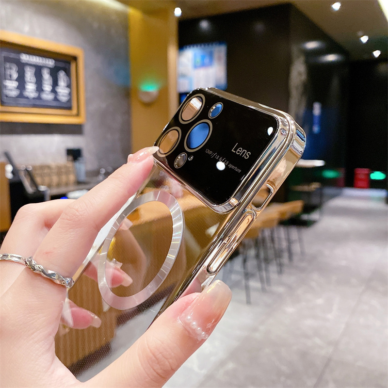 Custodia placca di protezione in vetro fotocamera completa di lusso iPhone 15 12 13 14 Pro Max Plus Magnete copertina rigida caricabatterie wireless