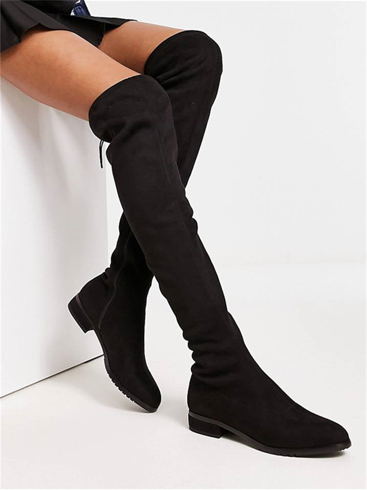 Low Heeled Women Boots 2023 Winter New Product Casual Women Shoes Suede Round Head Strappy Over The Knee Boots Dropshopping