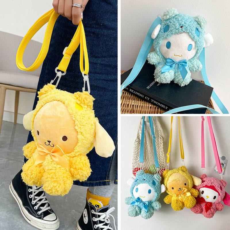 Più zaini di peluche Kunomi da 10 pollici Simpatica borsa a tracolla singola con fiocco casual