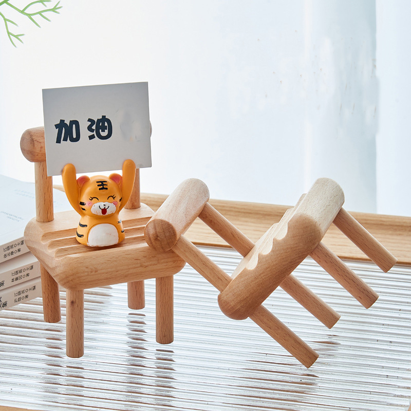 Universal Party Favor Lazy Mobile Phone Holder Solid Wood Beech Table Top Chair Decoration Craft Creative Base Stool Mini Bracket