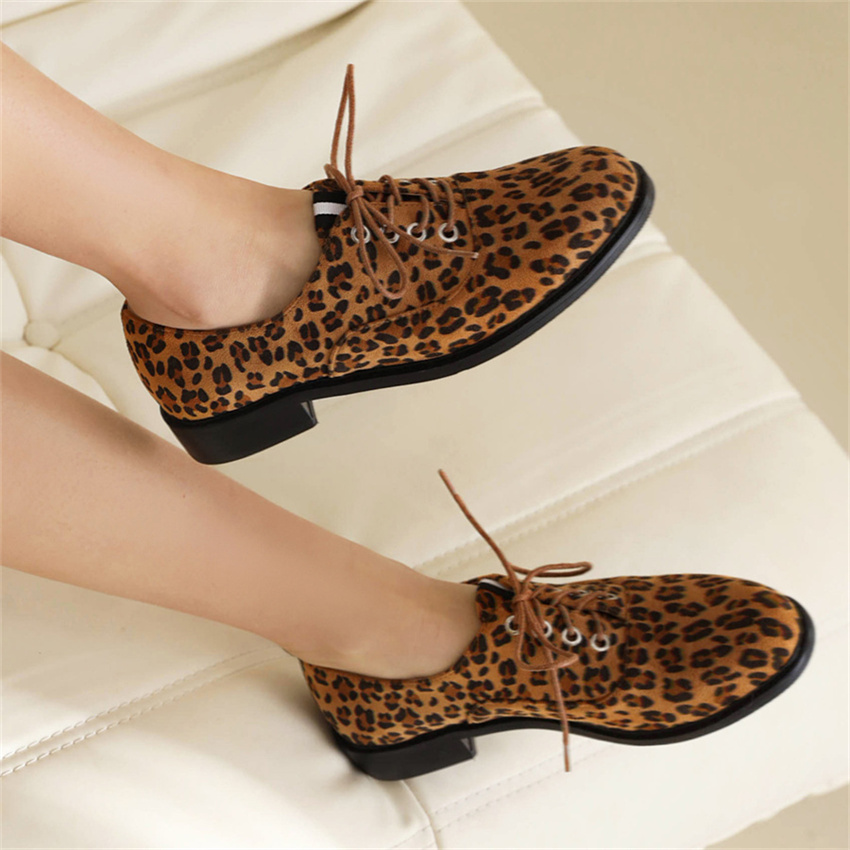 Women Shoes 2023 Spring Casual Low Heel Female Single Shoe Leopard Print Lace-Up Wearable for Men and Women 40-43 Dropshopping