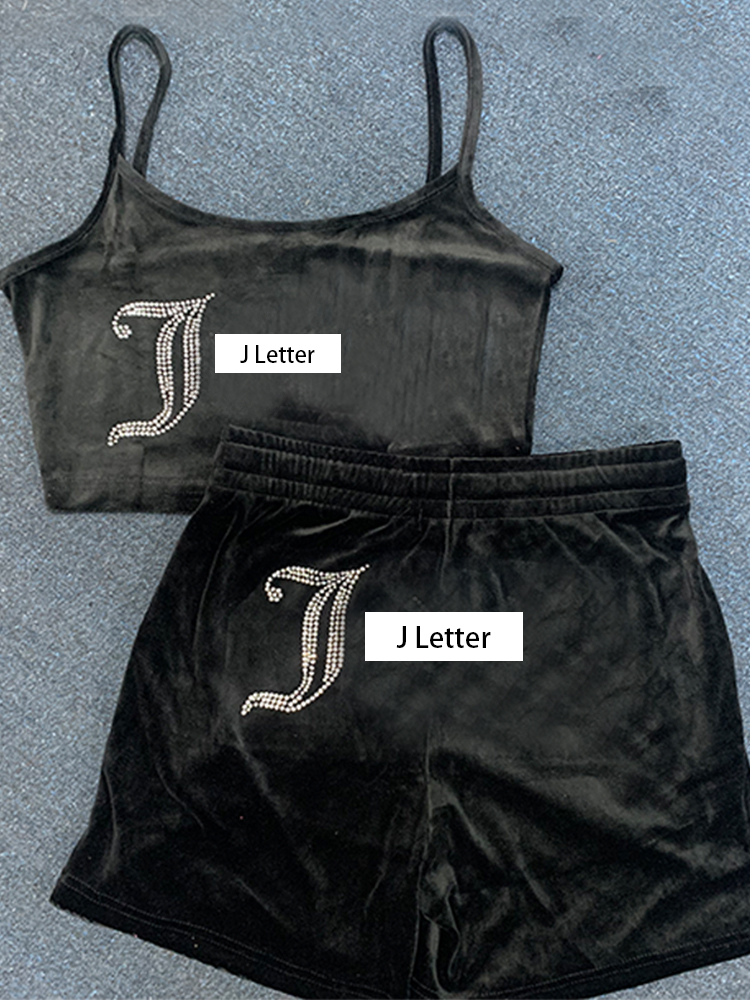 Shorts Velvet Camisole Set Two Piece Matching Sleeveless Crop Top Short Summer Juicy Tracksuit Outfits for Women RGDY 1 9P5S