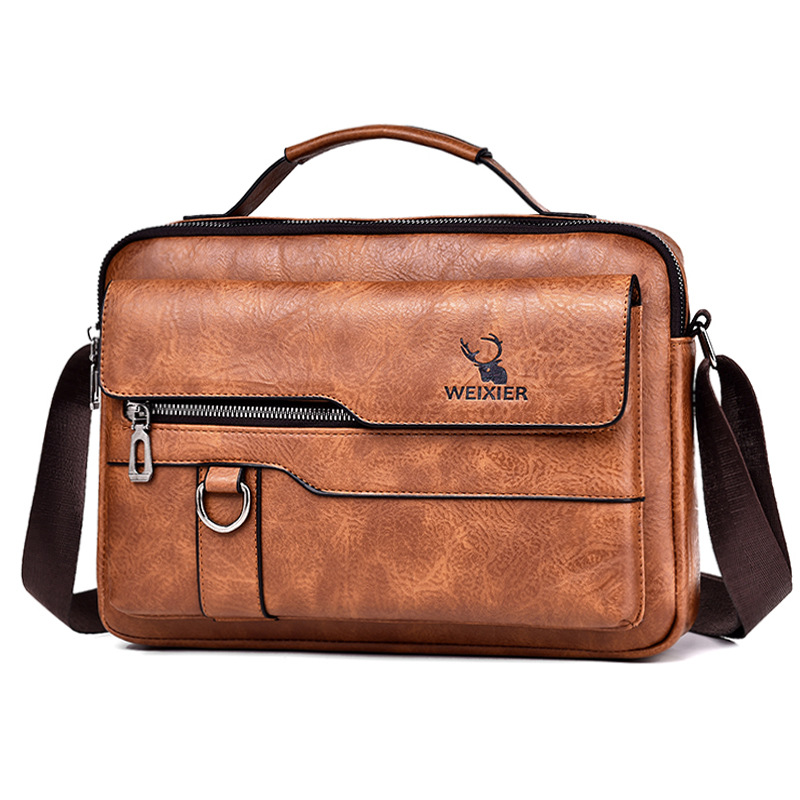 Men's Crossbody Shoulder Bags Vintage Leather Vertical Portable Business Casual Leather Bag