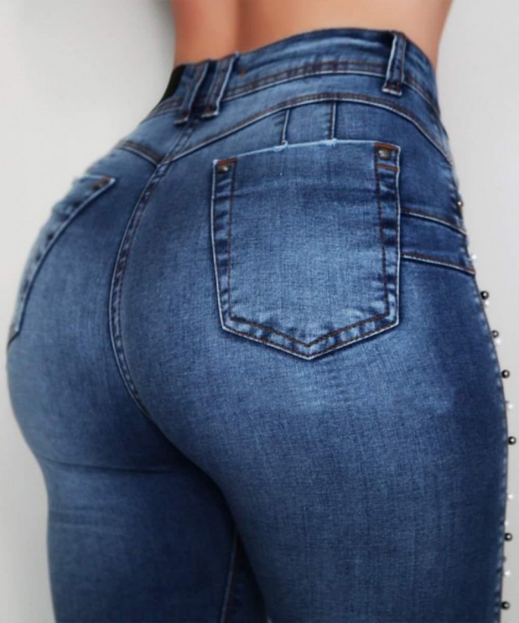 Damen-Jeans mit hoher Taille, modisch, schmal, hochelastisch, Röhrenjeans, Bleistifthose, Po-Shaping-Jeans, S-2XL