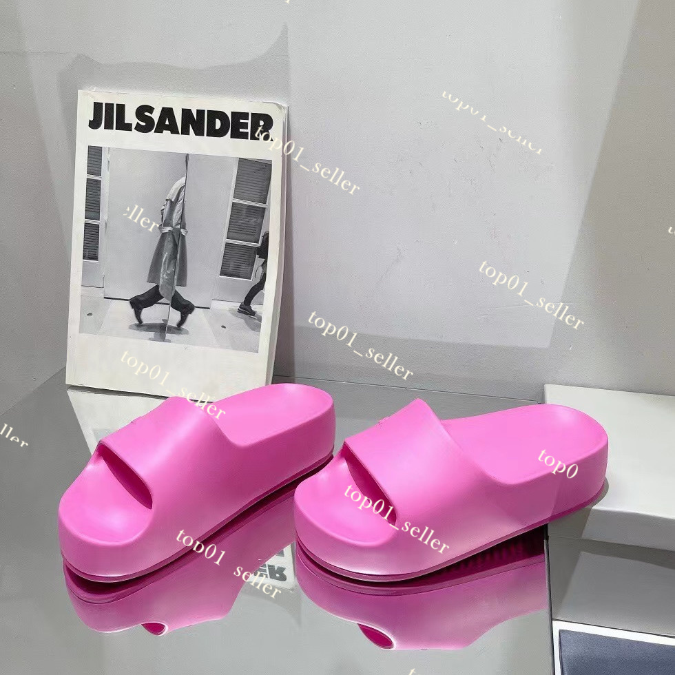 Designer Mould Chunky slide sandalen voor dames rubber Paris Flat slides sandalen Gegoten 45mm Platformhoogte Womens flat fashion Khaki zwart roze blauw strand Slippers