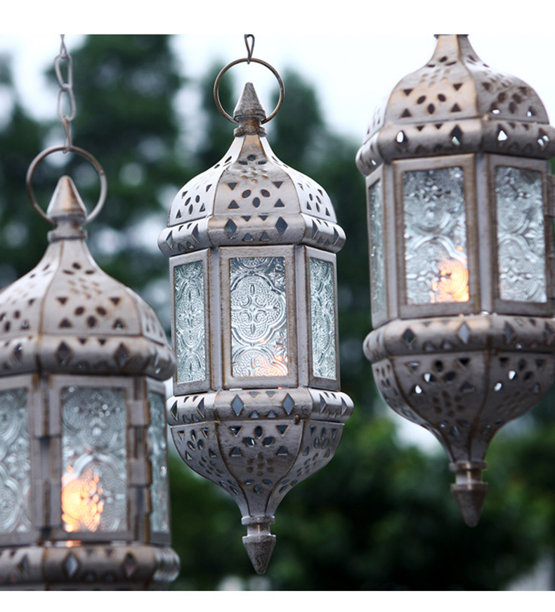 Vintage Decorative Candle Holders Tabletop Decor For Outdoor Patio Moroccan Style Christmas Metal Glass Hanging Candle Lantern