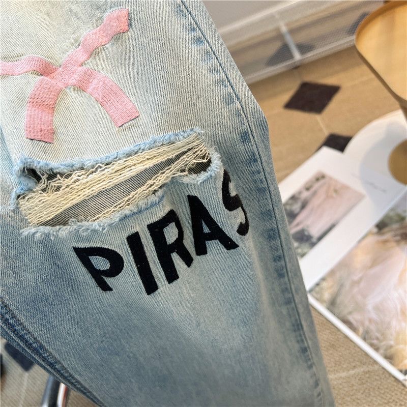 Jeans jeans retos para mulheres na primavera/verão 2023, nova versão coreana, oversized, solto e slim, com buracos e pernas largas. tendência de calças compridas