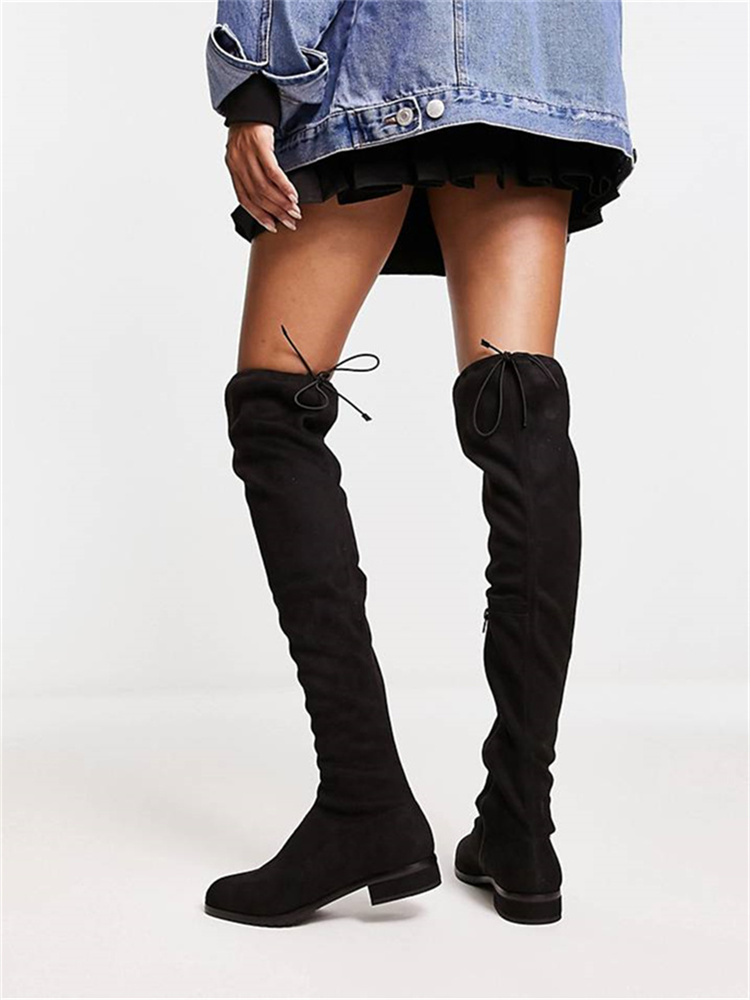 Low Heeled Women Boots 2023 Winter New Product Casual Women Shoes Suede Round Head Strappy Over The Knee Boots Dropshopping