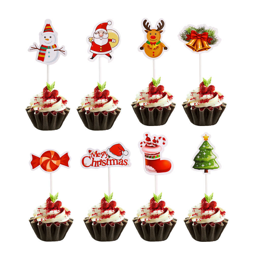 Новые 24 шт. Счастливого рождественского торта Toppers Santa xmas Tree Cake Paper Card для рождественской вечеринки запекать аксессуары