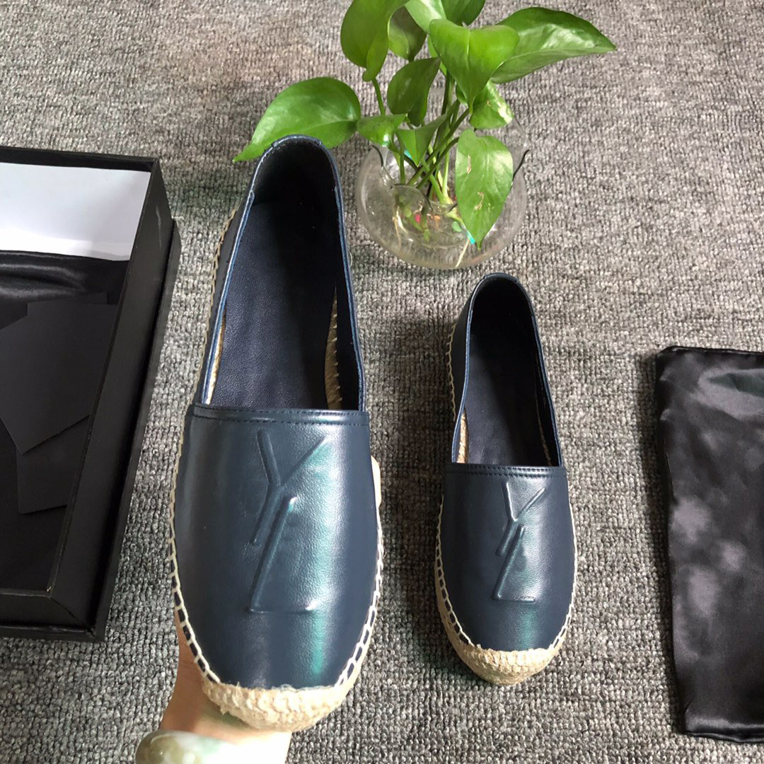 Luxe Casual Chaussures Femmes Paille Appartements Espadrilles D'été Femme Broderie Logo Plat Plage Demi Pantoufles Pêcheur Chaussures De Mode Mocassins