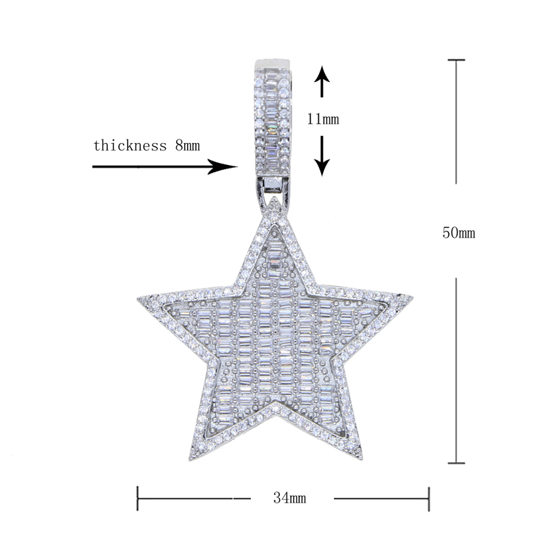 Zircon Star Pendant Necklace Hip Hop 5 point star Bling for Men women Fashion Simple jewelry