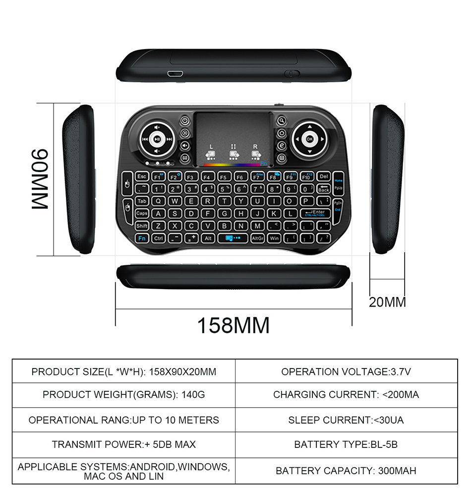 Nouveau i10 clavier sans fil rétro-éclairage Air souris Bluetooth pavé tactile télécommande rétro-éclairée pour TV Box X96Q X96MAX PLUS