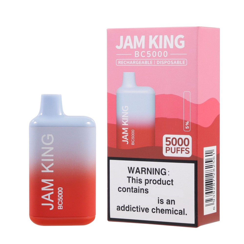 PULD 5000 Original Jam King BC5000 Disponibla vapes E Cigarett Kina 13 ml Förfylld Starter Kit 650mAh Uppladdningsbar Vape Pen Mesh Coil vs 600 1500 7000 8000 Randm