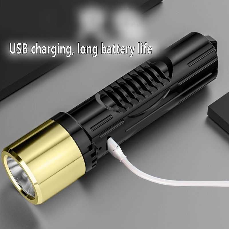 New USB Rechargeable 3 Modes Powerful LED Focusing Flashlight Strong Bright ABS Portable Torch Outdoor Camping Tactical Flash Light