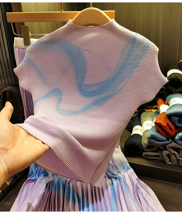 Deux pièces robe Miyake costume plissé femmes 2023 printemps été nouvelle mode impression tout match ample et élégant mince Topjupe 2 pièces ensemble