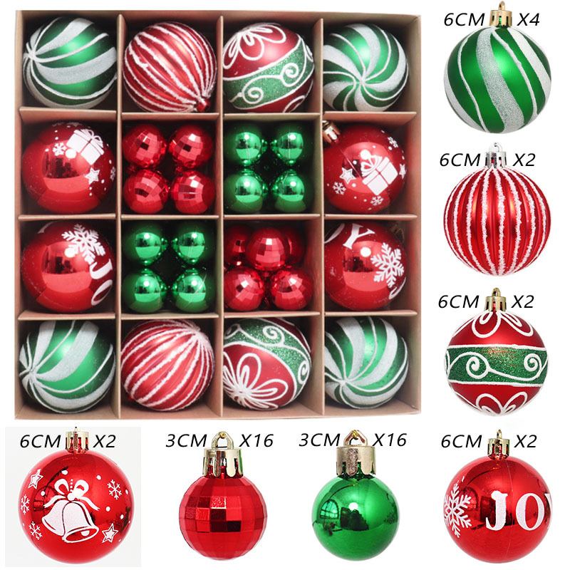 44 Uds decoración de Navidad bola de plástico caja de regalo bola de Navidad adornos de árbol colgante multicolor 3-6cm alfombra de luz bola hueca