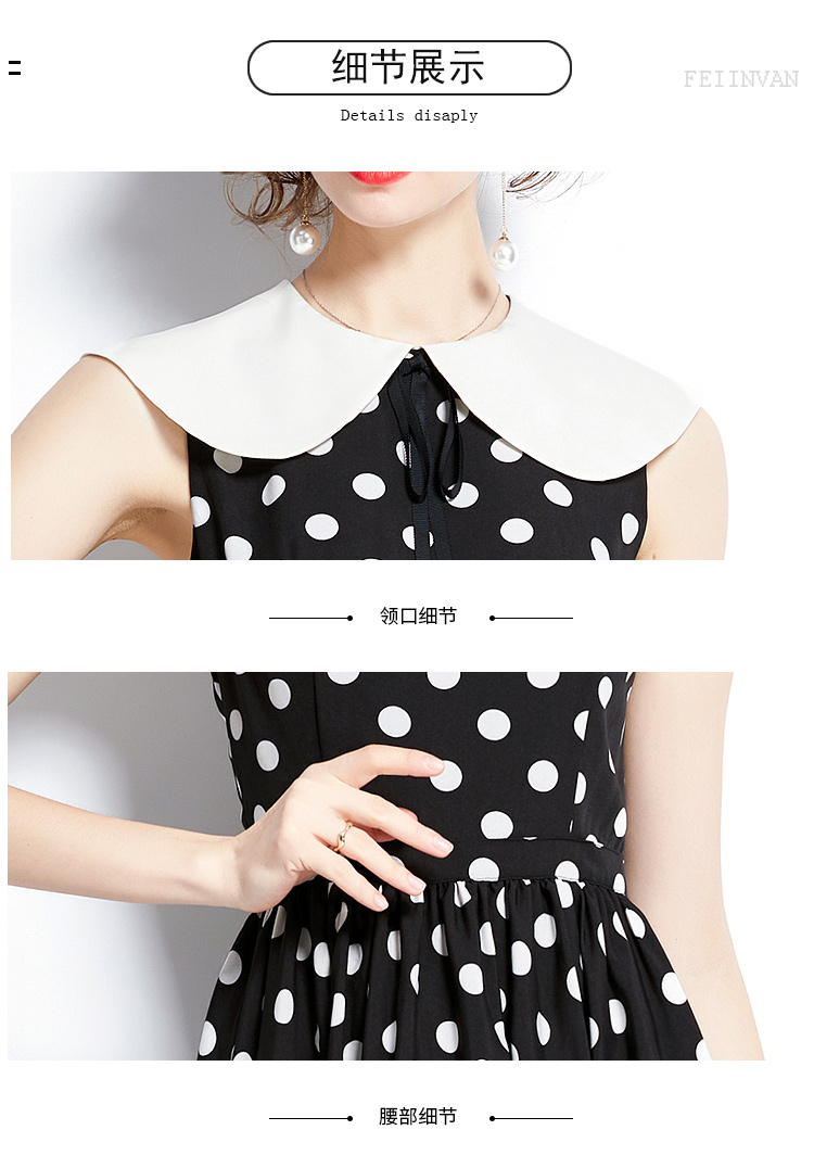 Casual Dresses Summer New Vintage Hepburn style Slim Polka Dot Print Mid-length Dresses Women Sweet Ribbon Bow Peter pan collar Tank Long Dress 2023