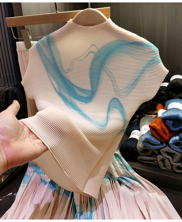 Deux pièces robe Miyake costume plissé femmes 2023 printemps été nouvelle mode impression tout match ample et élégant mince Topjupe 2 pièces ensemble