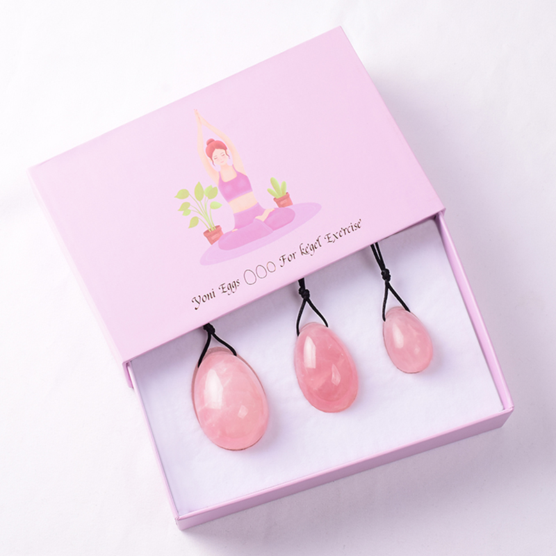 Yoni Egg Natural Gemstone Rose Quartz Drill Eggs Set Mineral Healing Massage Ball Jade Kegel Exercise Pelvic Floor Muscle Release Balls for Women