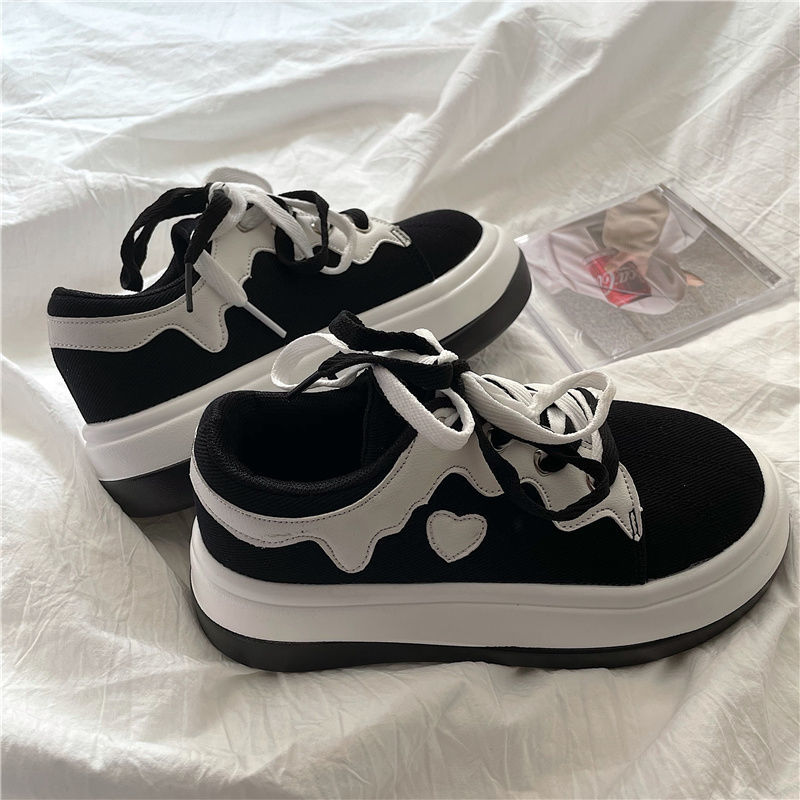 Tênis Outono Patchwork Feminino Casual Coração Zapatillas Mujer Moda Preto Calçado Feminino Kawaii Sapatos Diários Mulher