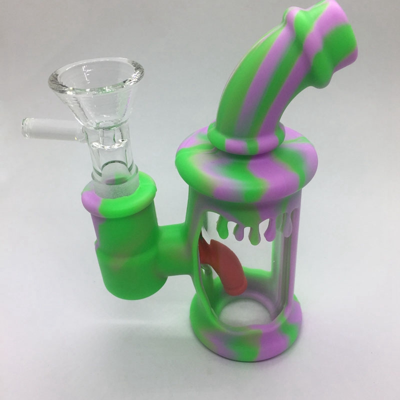 Colorful Silicone Mini Bong Kit Portable Removable Easy Clean Waterpipe Bubbler Pipes Dry Herb Tobacco Filter Handle Funnel Bowl Handpipes Holder DHL