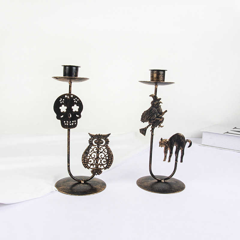 Novo retrô decoração de Halloween suporte de vela criativo ornamento castiçal de ferro forjado decoração de casa suporte de vela criativo