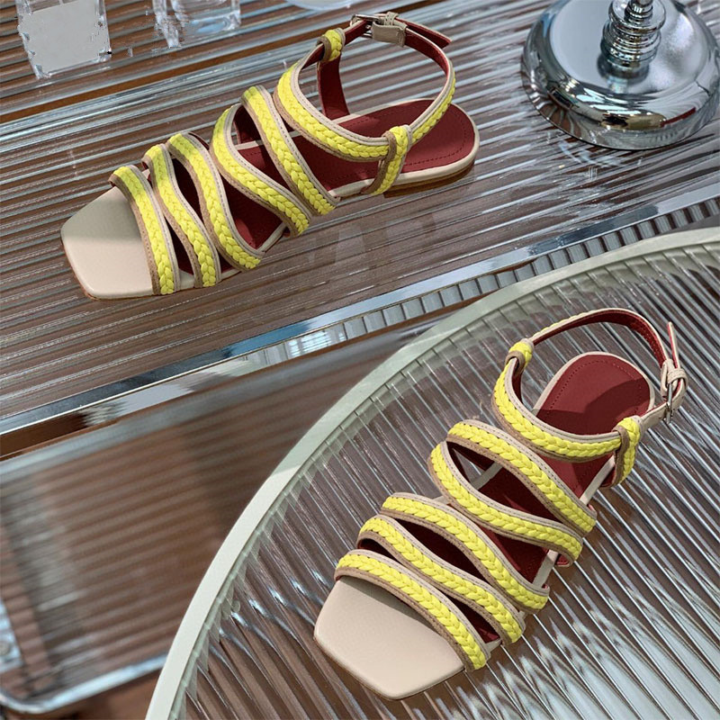 Summer New Woven Leather Sandals Flat Heel Caasual Beach Shoes Open Toe Strappy Rome Sandalias Holiday Shoes Women