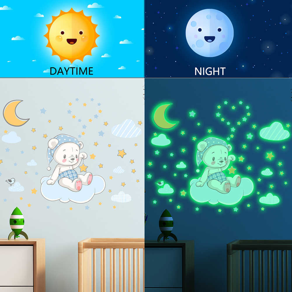 Nouveau papier peint amovible lueur lumineuse pour bébé enfants chambre chambre décoration décalcomanies lueur dans le noir bricolage combinaison autocollants