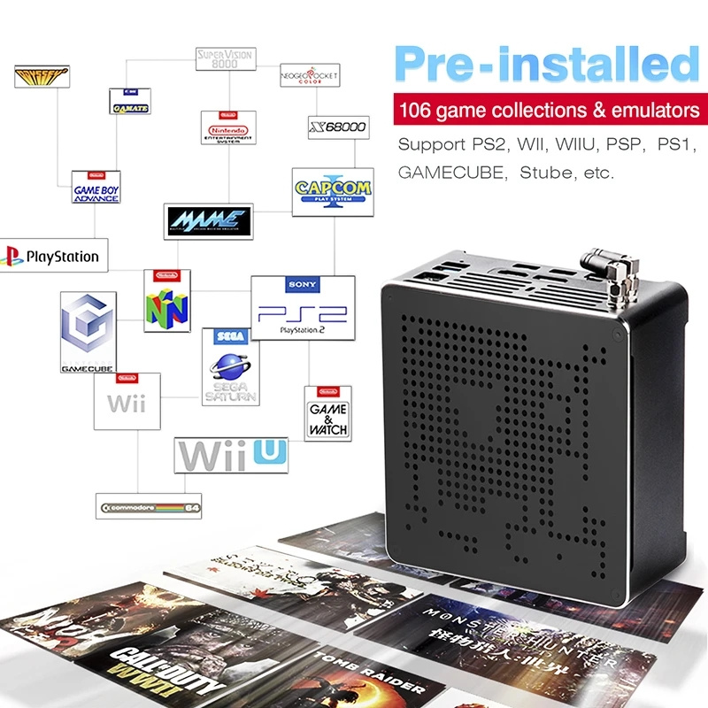 Super Console Box WIFI Console de jeu vidéo rétro Windows 10 Pro avec Mini Console de jeu 63000 4K HD ForPS2/WII/WIIU/GAMECUBE