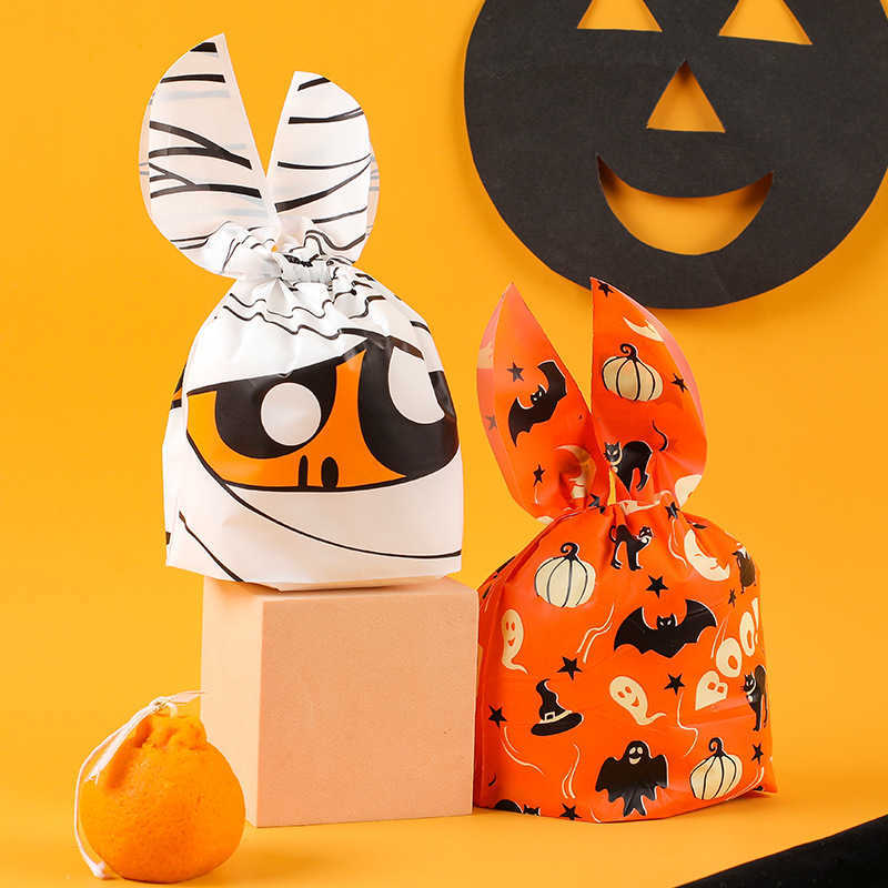 Nieuwe Happy Halloween Candy Gift Bag Schattig Konijn Oor Handtas Koekjes Snack Bakken Verpakking Zakken Halloween Party Decoratie Benodigdheden