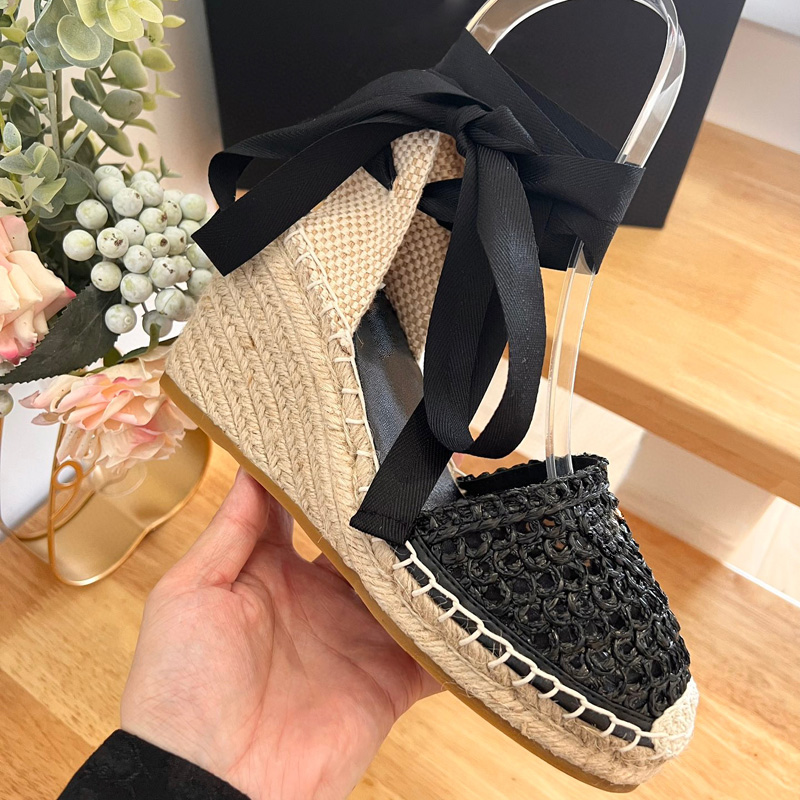 Straw rope weaving hollow fisherman sandals wedges Sandals heeled Platform Pumps heels open-toe women's luxury designers Espadrilles outsole summer holiday shoes