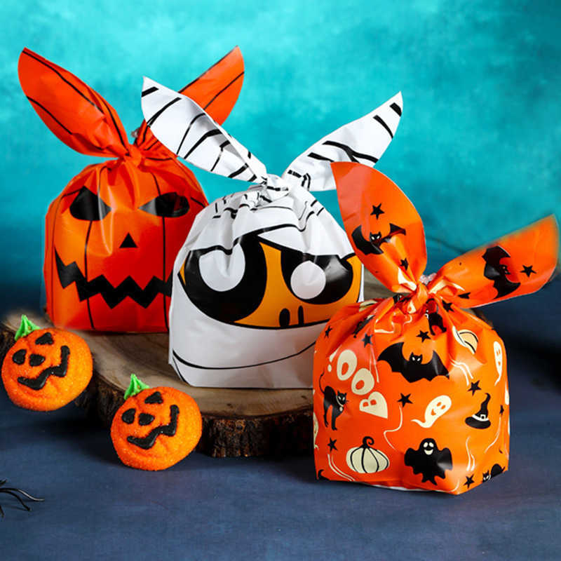 Ny Happy Halloween Candy Presentpåse Söt kanin öronhandväska kex